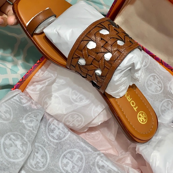 Basket weave slides Tory Burch